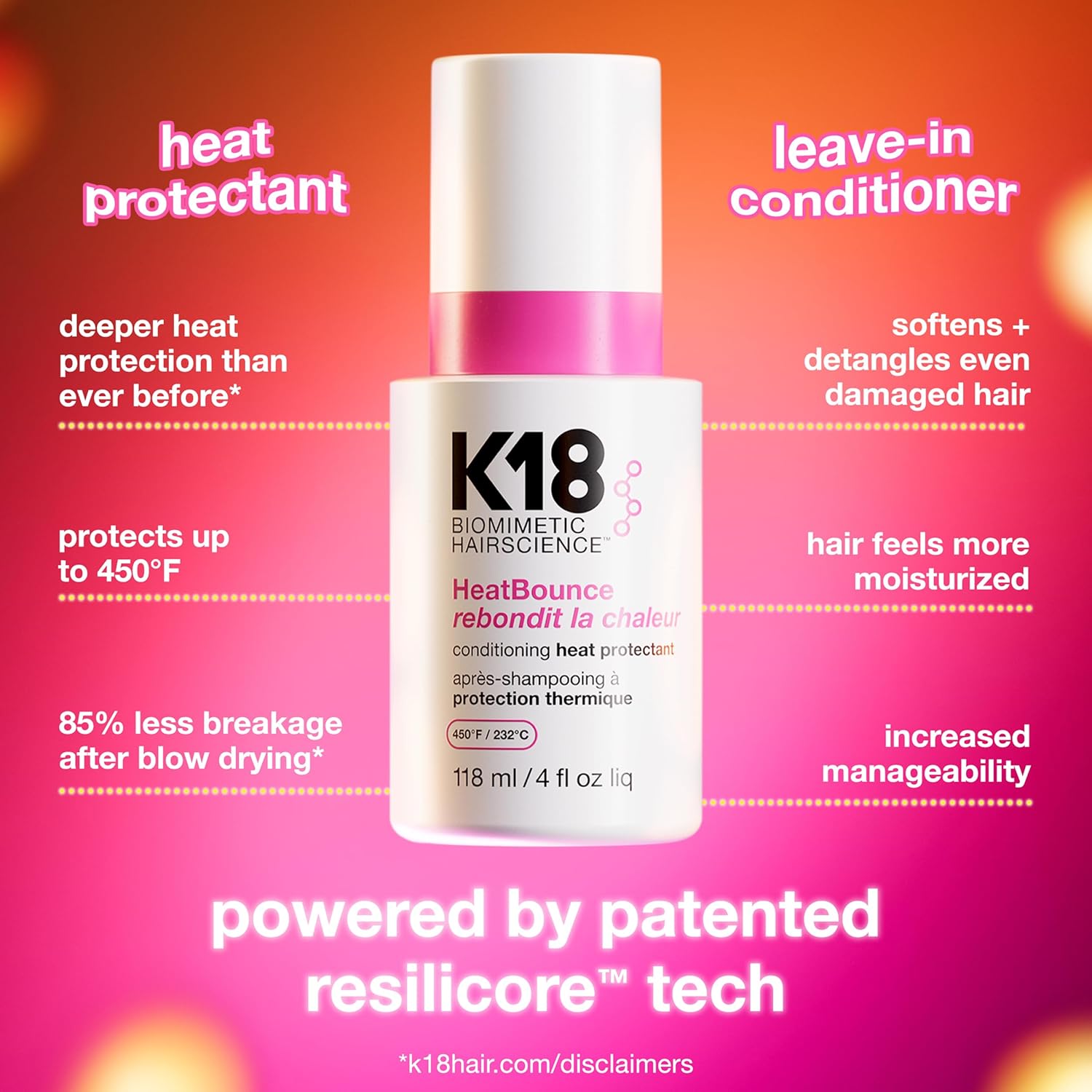 K18 HeatBounce Conditioning Heat Protectant (118ml)